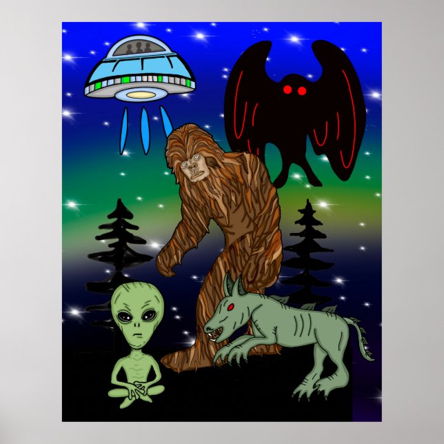 Cryptid Big Foot Alien Mothman UFO Chupacabra Poster (Vorne)