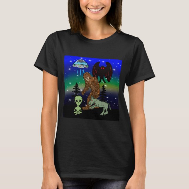 Cryptid Big Foot Alien Mothman UFO Chupacabra T-Shirt (Vorderseite)