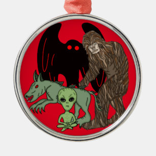 Cryptid Big foot, Chupacabra, Mothman, Alien Ornament Aus Metall