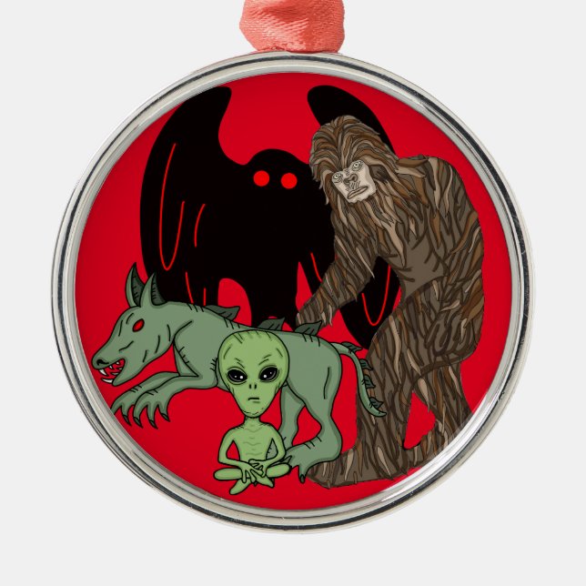 Cryptid Big foot, Chupacabra, Mothman, Alien Ornament Aus Metall (Vorne)