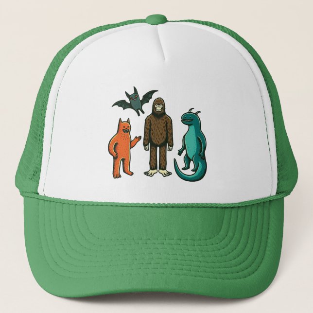Cryptid Friends: Baby Bodysuit One sie w/Bigfoot Truckerkappe (Vorderseite)