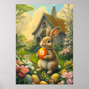Crypto Oaster Bunny Bitcoin Orange Egg Poster