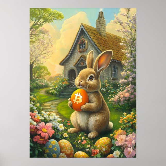 Crypto Oaster Bunny Bitcoin Orange Egg Poster (Vorne)