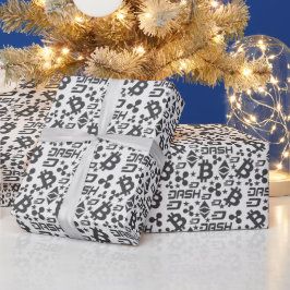 Cryptowährungs-Schwarz-weiß-Money-Muster Geschenkpapier
