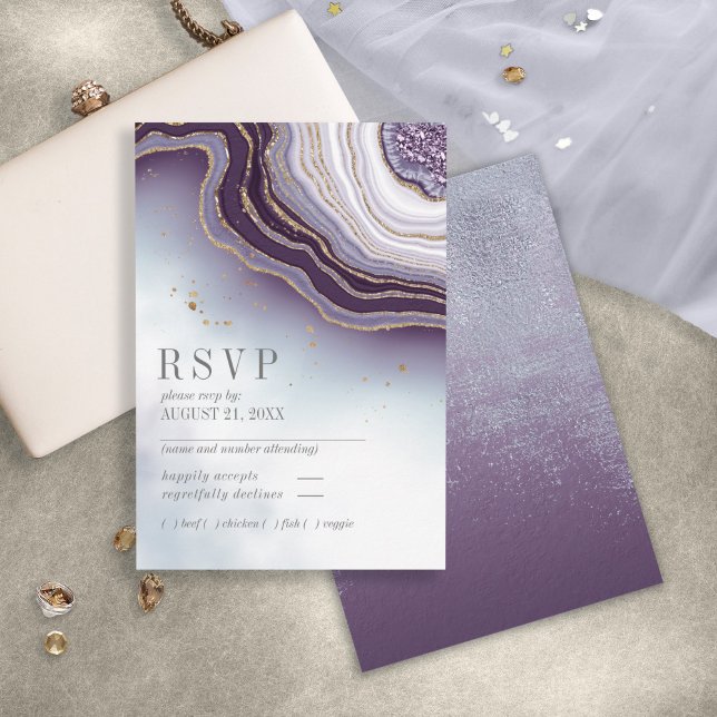 Crystal Agate Wedding Amethyst ID825 RSVP Card Karte (Von Creator hochgeladen)