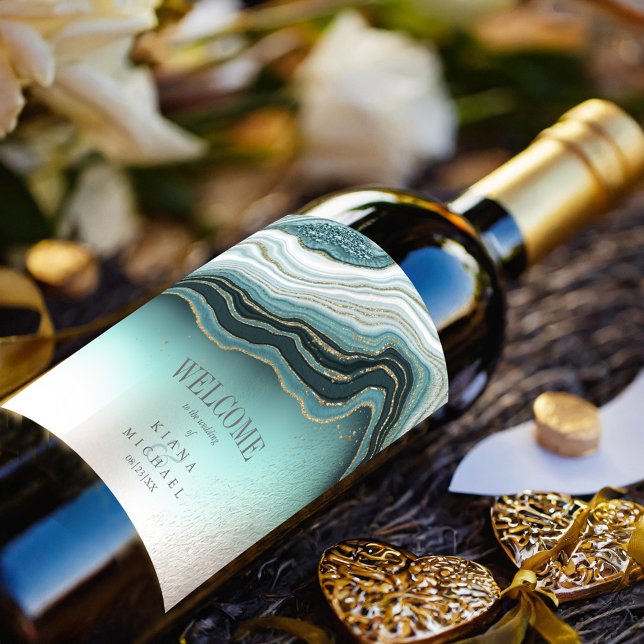 Crystal Agate Wedding Welcome Aquamarin ID825 Weinetikett (Von Creator hochgeladen)