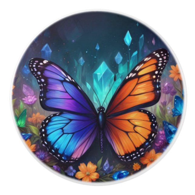 Crystal Amethyst Garden Butterfly Keramikknauf (Vorderseite)