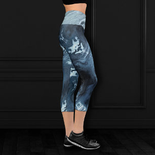 Crystal Aquamarin Agate Dark Aqua Marble Stone Capri Leggings