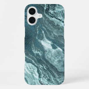 Crystal Aquamarin Agate   Dark Aqua Marble Stone iPhone 16 Plus Hülle