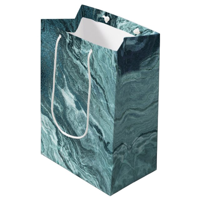 Crystal Aquamarin Agate | Dark Aqua Marble Stone Mittlere Geschenktüte (Vorderseite Schrägansicht)