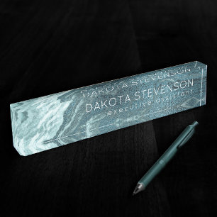 Crystal Aquamarin Agate Dark Aqua Marble Stone Namensplakette