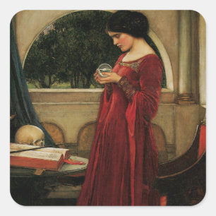 Crystal Ball Frau Waterhouse Malerei Quadratischer Aufkleber