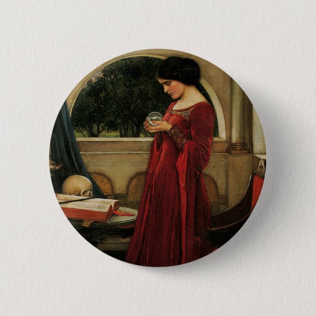 Crystal Ball Woman Wasserhausmalerei Button (Vorderseite)