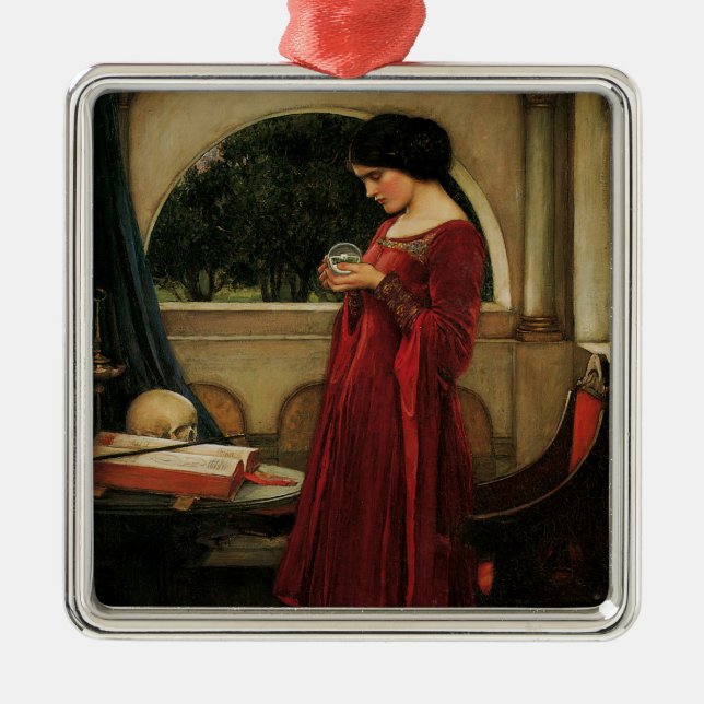 Crystal Ball Woman Wasserhausmalerei Silbernes Ornament (Vorne)