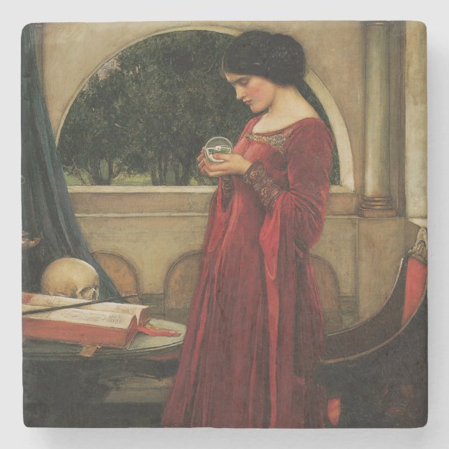 Crystal Ball Woman Wasserhausmalerei Steinuntersetzer (Vorderseite)