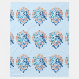 Crystal Blue Bunny and Blue Jay Heart Fleecedecke