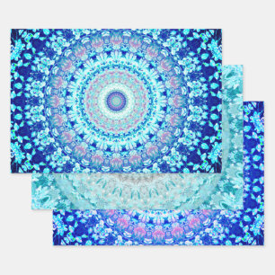 Crystal Blue Floral Mandala Geschenkpapier Set