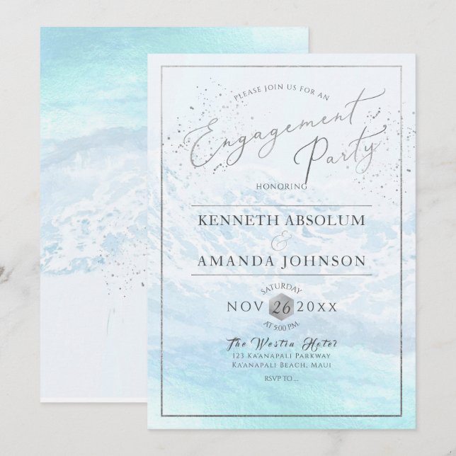 Crystal Blue Shoreline/Beach Engagement Party Einladung (Vorne/Hinten)