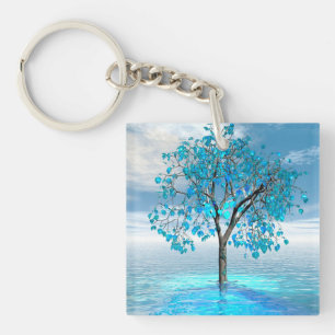 Crystal Blue Tree Acrylic Schlüsselanhänger