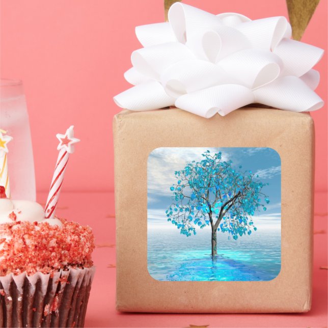 Crystal Blue Tree Quadratischer Aufkleber (Party)