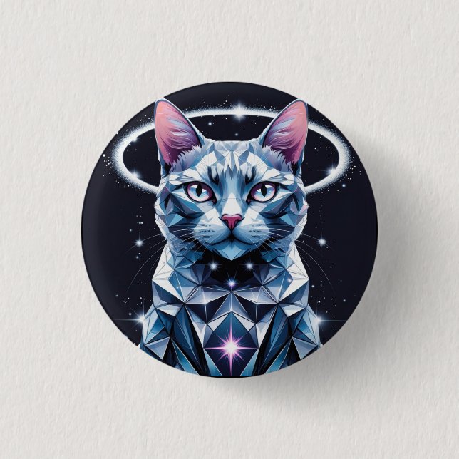 Crystal Cat Geometric Vector Art Button (Vorderseite)
