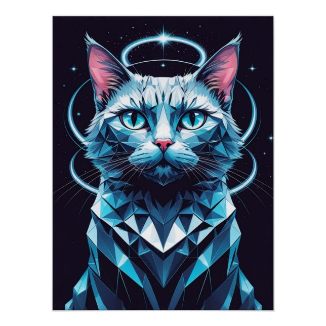 Crystal Cat Geometric Vector Art Poster (Vorderseite)