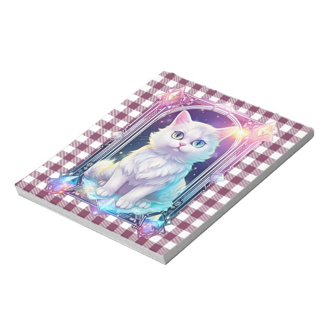Crystal Cat Lila Black Kariert Niedlich White Kitt Notizblock (Rotiert)