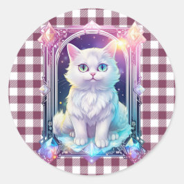 Crystal Cat Lila Black Kariert Niedlich White Kitt Runder Aufkleber