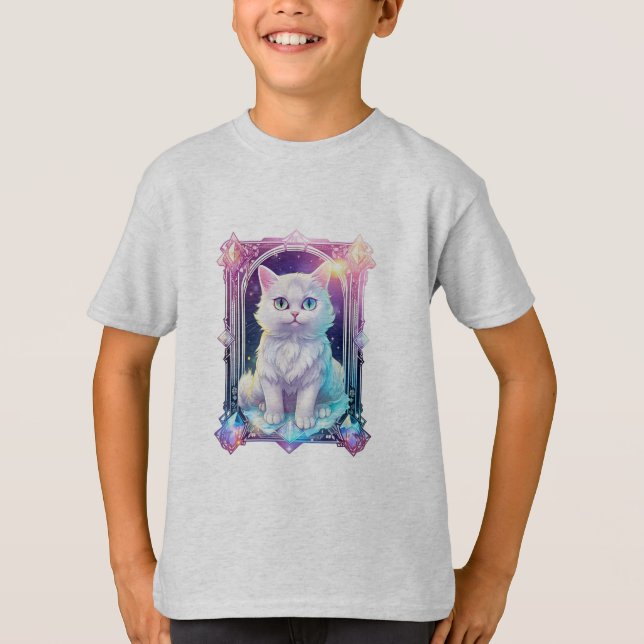 Crystal Cat Lila Black Kariert Niedlich White Kitt T-Shirt (Vorderseite)