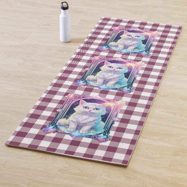 Crystal Cat Lila Black Kariert Niedlich White Kitt Yogamatte (Beispiel)