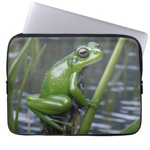 "Crystal Clarity: Green Glass Frog on River Reeds" Laptopschutzhülle
