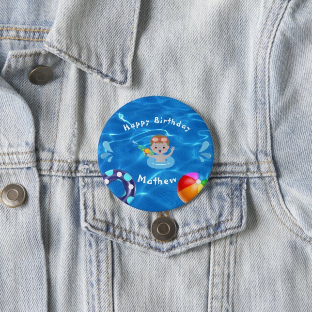 Crystal Clear Happy Birthday Pool Party Button (Beispiel)