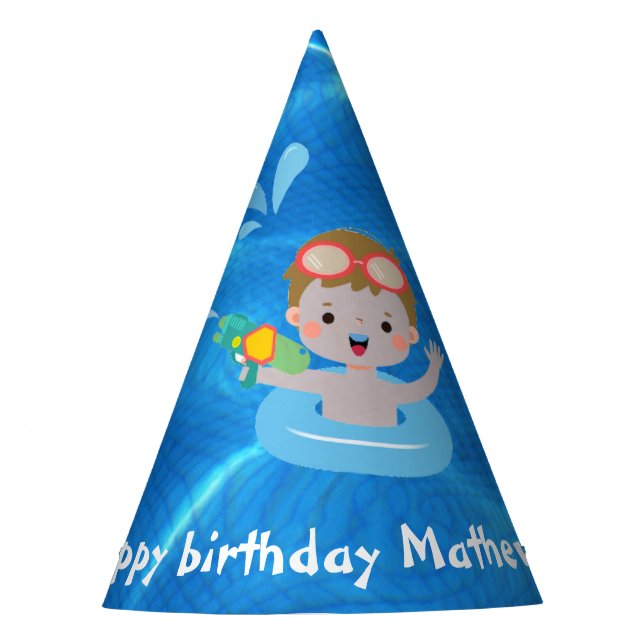 Crystal Clear Happy Birthday Pool Party Hat Partyhütchen (Vorderseite)