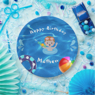 Crystal Clear Happy Birthday Pool Party Pappteller