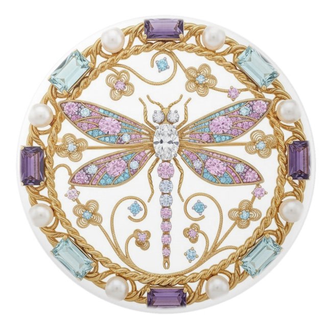 Crystal Dragonfly with faux 2D graphic gemstones Keramikknauf (Vorderseite)