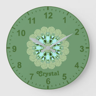 CRYSTAL~ Fraktal Muster Grüne Farbtöne ~ Große Wanduhr