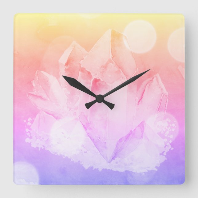 *Crystal friedliches rosa Lavendel-Goldheilender Quadratische Wanduhr (Vorderseite)