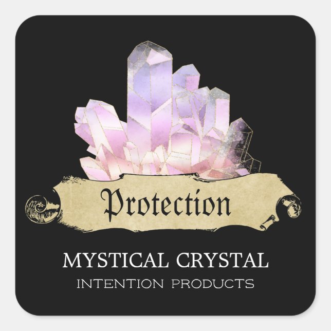 Crystal Hexe, schwarze Zauberetiketten Quadratischer Aufkleber (Vorderseite)