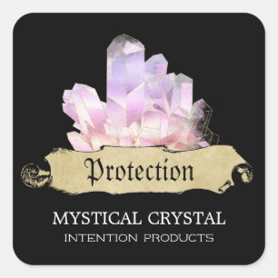 Crystal Hexe, schwarze Zauberetiketten Quadratischer Aufkleber