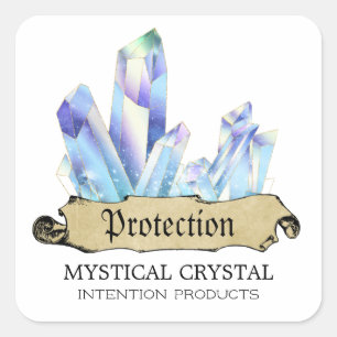 Crystal Hexenweiß und Blau Zauber Jar Labels Quadratischer Aufkleber