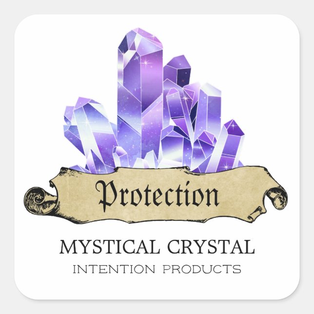 Crystal Hexenweiße und Lila Zauber Jar Labels Quadratischer Aufkleber (Vorderseite)