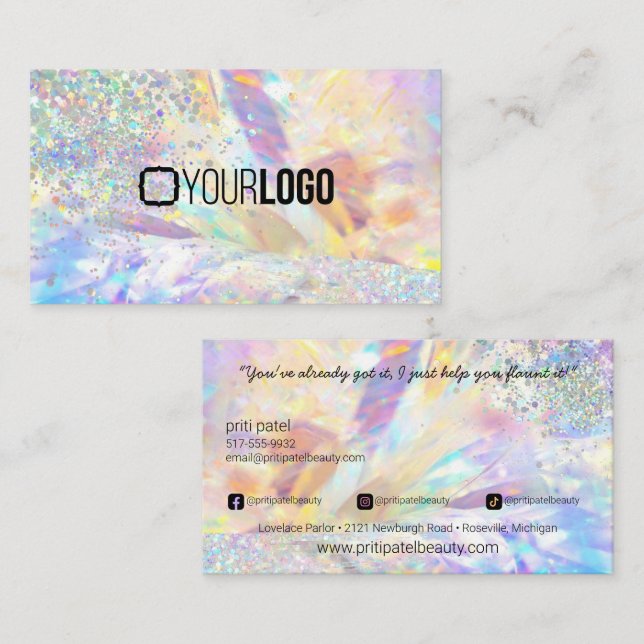 Crystal Holographic Glitzer MUA Lash Tech Beauty Visitenkarte (Vorne/Hinten)