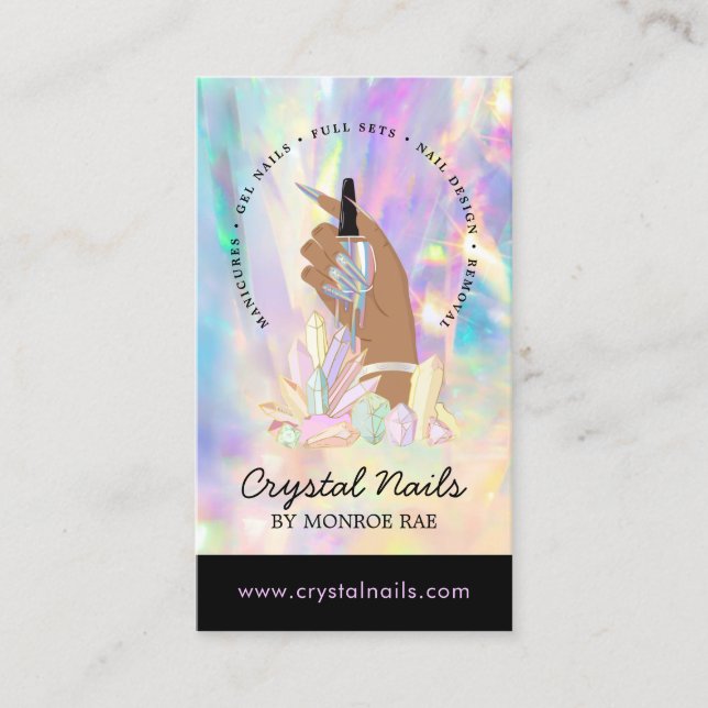Crystal Holographic Nail Technician Artist Salon B Visitenkarte (Vorderseite)