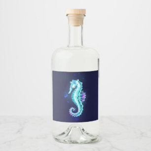 Crystal Ice Seepferd auf blauem Hintergrund Alkoholflaschenetikett