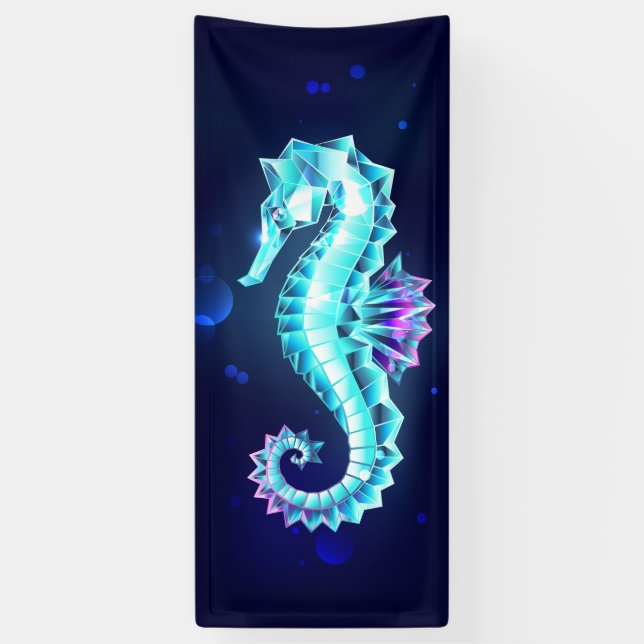Crystal Ice Seepferd auf blauem Hintergrund Banner (Vertikal)