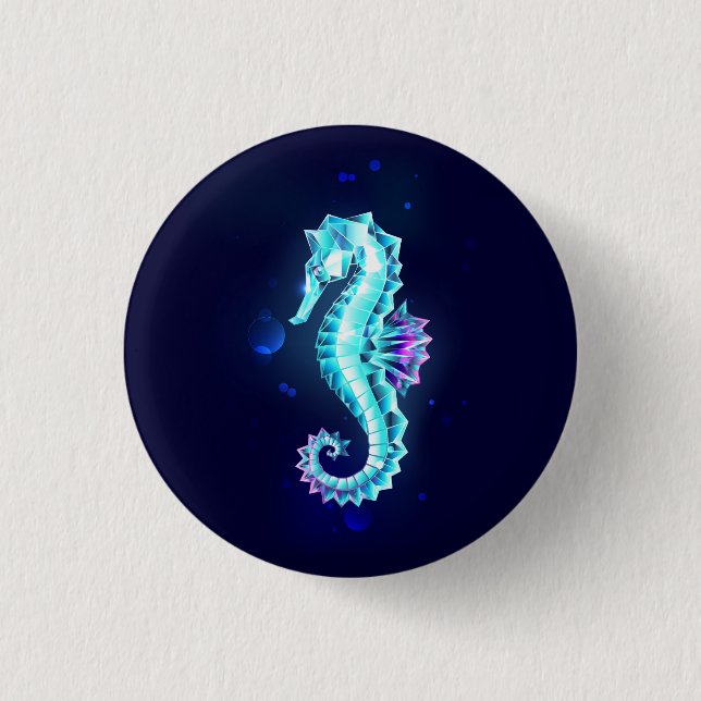 Crystal Ice Seepferd auf blauem Hintergrund Button (Vorderseite)