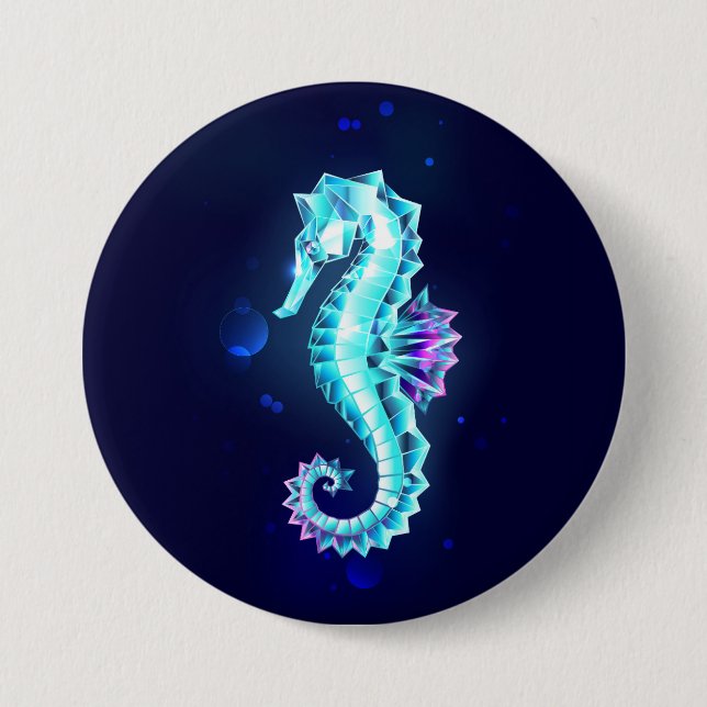 Crystal Ice Seepferd auf blauem Hintergrund Button (Vorderseite)