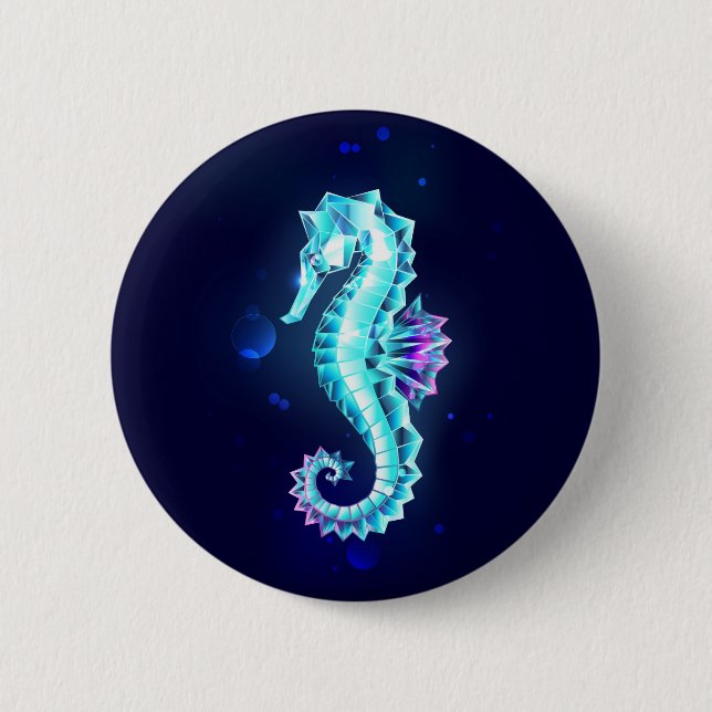 Crystal Ice Seepferd auf blauem Hintergrund Button (Vorderseite)
