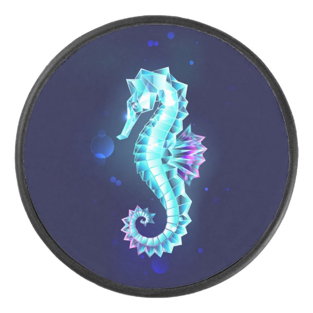 Crystal Ice Seepferd auf blauem Hintergrund Eishockey Puck (Vorderseite)