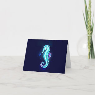 Crystal Ice Seepferd auf blauem Hintergrund Feiertagskarte